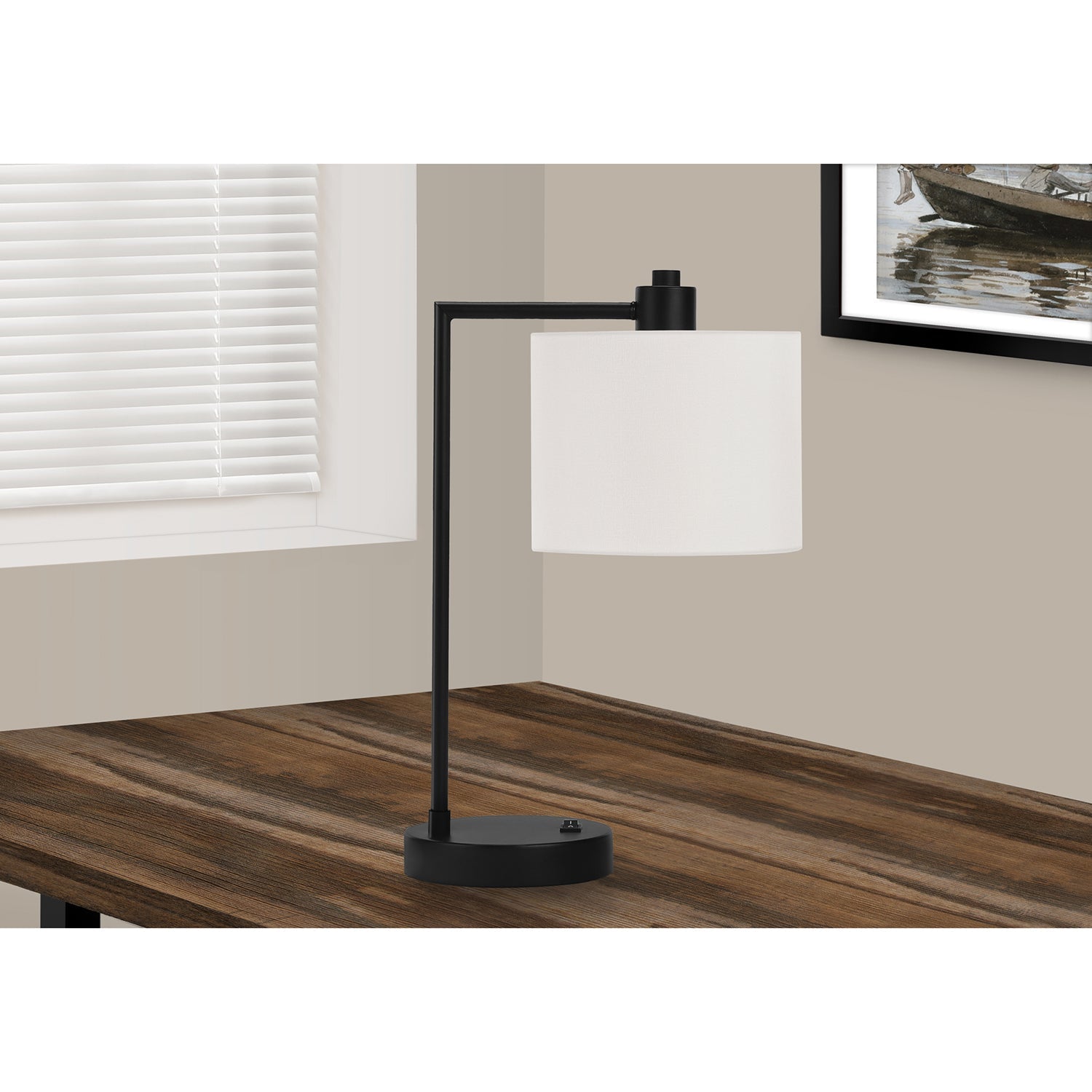 Monarch Specialties I 9646 - Luminaire, 19"H, Lampe De Table, Port Usb Inclus, Métal Noir, Abat-jour Ivoire / Crème, Moderne - Simple Boutique