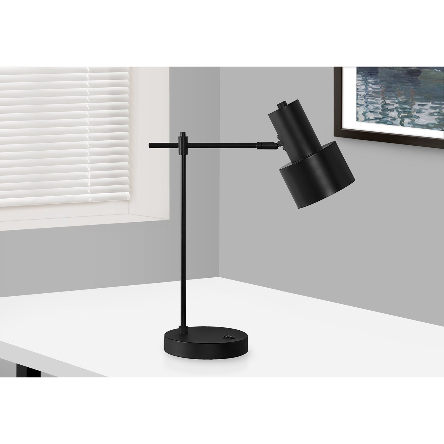 Monarch Specialties I 9647 - Luminaire, 21"H, Lampe De Table, Port Usb Inclus, Métal Noir, Abat-Jour Noir, Moderne - Simple Boutique