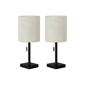 Monarch Specialties I 9650 - Luminaire, Ensemble De 2, 17"H, Lampe De Table, Port Usb Inclus, Métal Noir, Abat-jour Beige., Contemporain - Simple Boutique