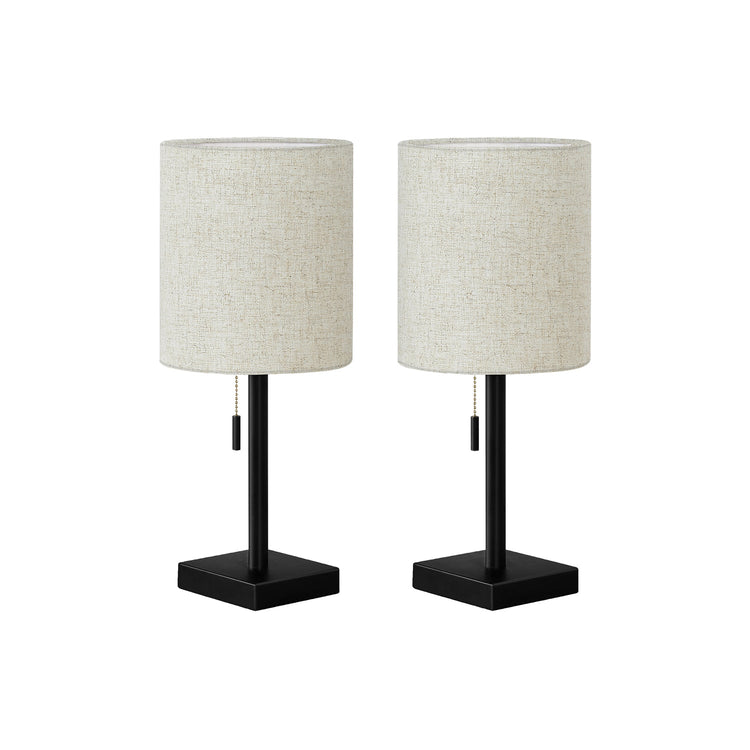 Monarch Specialties I 9650 - Luminaire, Ensemble De 2, 17"H, Lampe De Table, Port Usb Inclus, Métal Noir, Abat-jour Beige., Contemporain - Simple Boutique