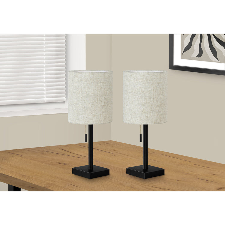 Monarch Specialties I 9650 - Luminaire, Ensemble De 2, 17"H, Lampe De Table, Port Usb Inclus, Métal Noir, Abat-jour Beige., Contemporain - Simple Boutique