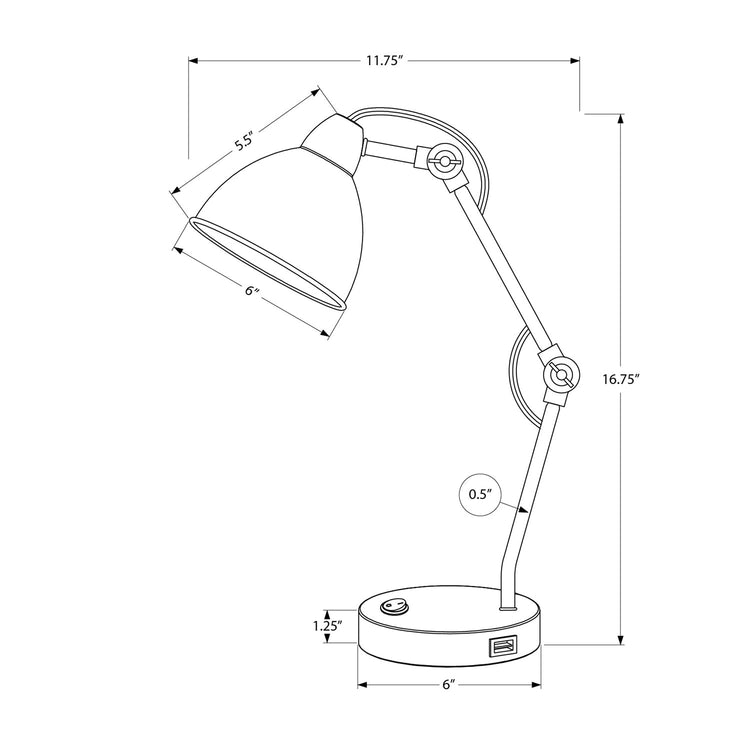 Monarch Specialties I 9659 - Luminaire, 17"H, Lampe De Table, Port Usb Inclus, Nickel, Abat-jour Nickel, Moderne - Simple Boutique