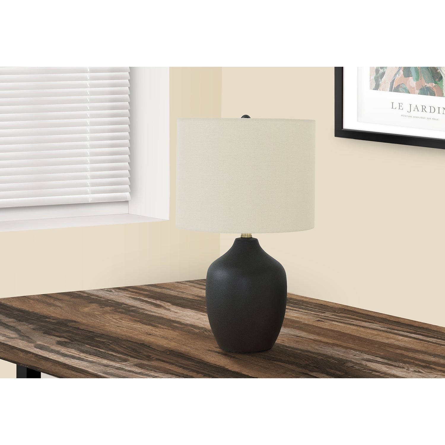Monarch Specialties I 9708 - Luminaire, 22"H, Lampe De Table, Céramique Noire, Abat-jour Ivoire / Crème, Transitionnel - Simple Boutique