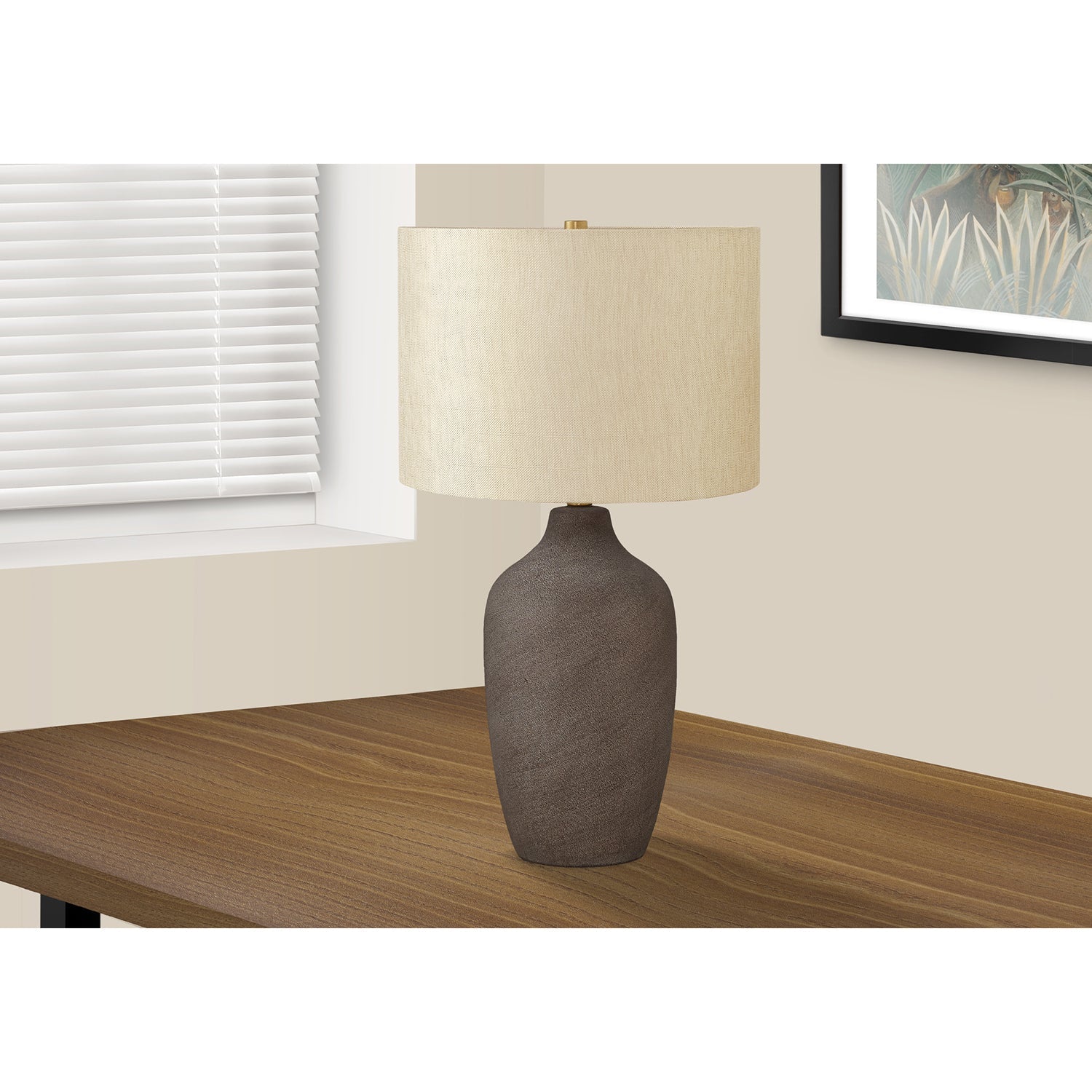 Monarch Specialties I 9709 - Luminaire, 27"H, Lampe De Table, Céramique Grise, Abat-jour Beige., Contemporain - Simple Boutique