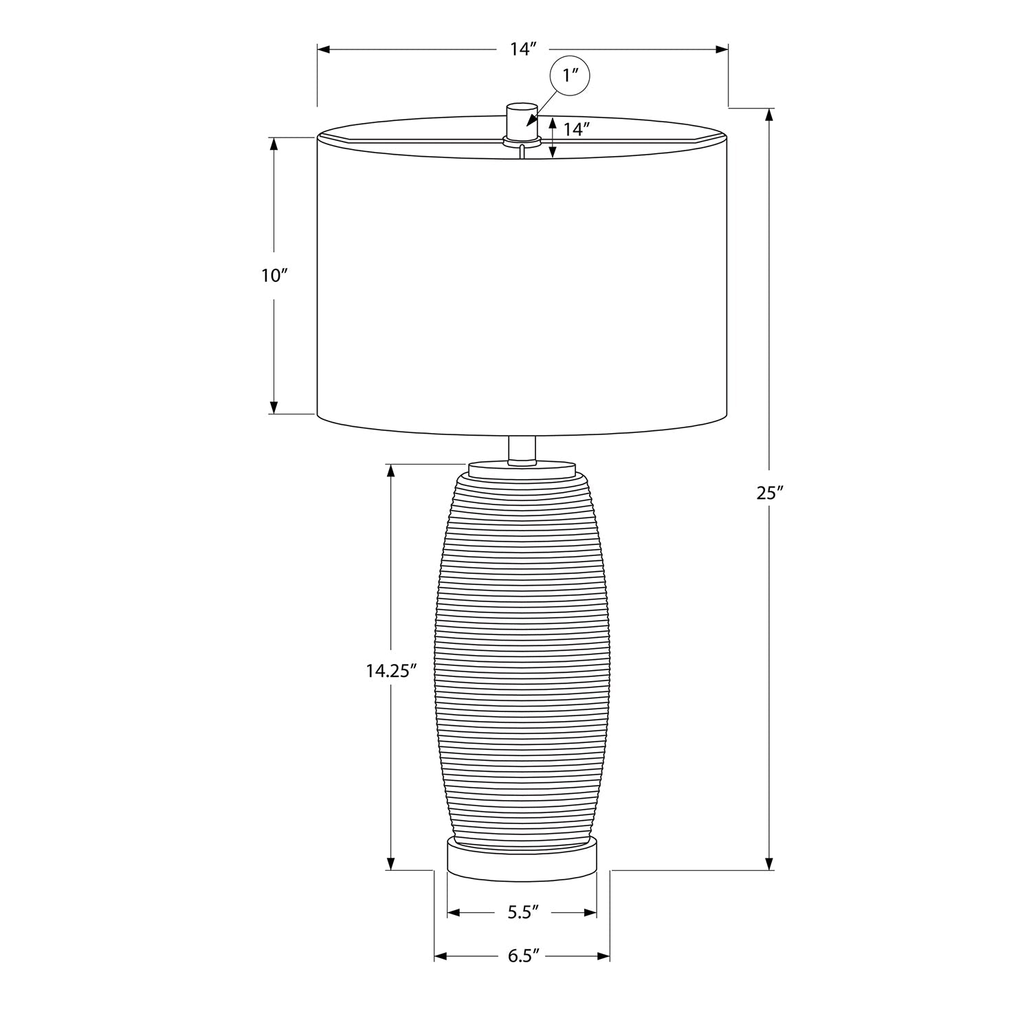 Monarch Specialties I 9711 - Luminaire, 25"H, Lampe De Table, Céramique Grise, Abat-jour Gris, Moderne - Simple Boutique