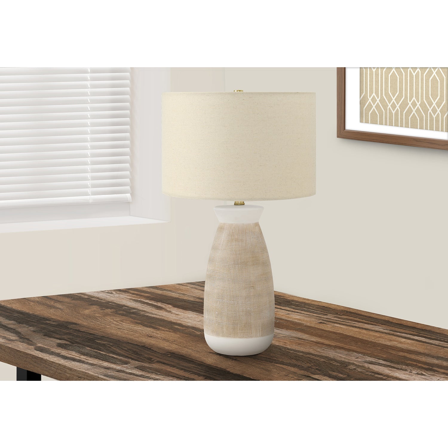 Monarch Specialties I 9724 - Luminaire, 27"H, Lampe De Table, Céramique Crème, Abat-jour Beige., Contemporain - Simple Boutique