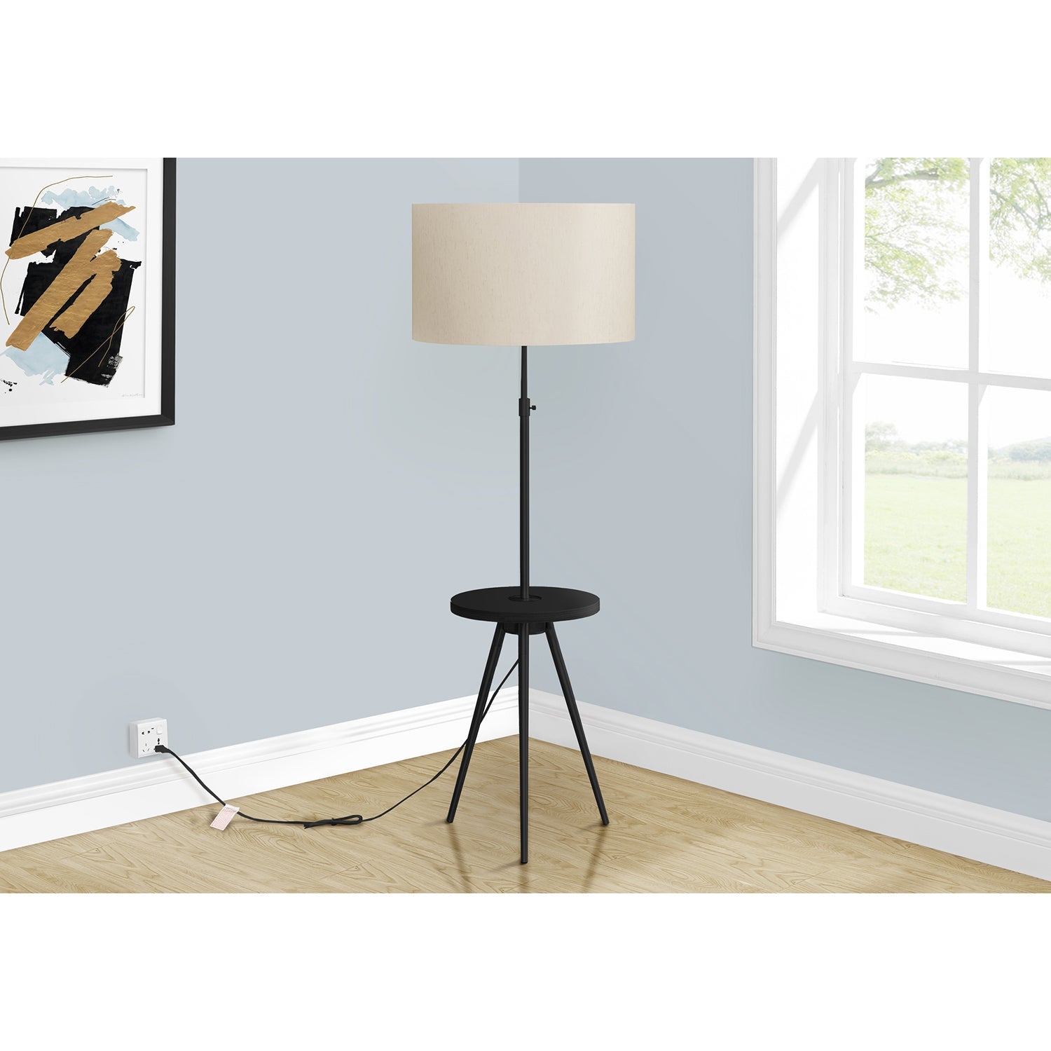 Monarch Specialties I 9745 - Luminaire, Lampadaire, 63"H, Métal Noir, Abat-jour Ivoire / Crème, Contemporain - Simple Boutique