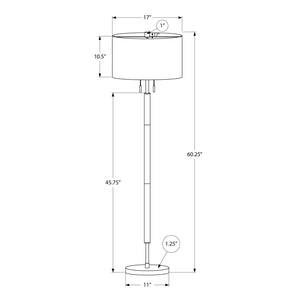 Monarch Specialties I 9748 - Luminaire, 60"H, Métal Nickelé, Abat-jour Gris, Contemporain - Simple Boutique