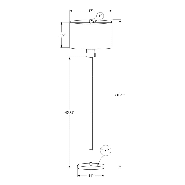 Monarch Specialties I 9748 - Luminaire, 60"H, Métal Nickelé, Abat-jour Gris, Contemporain - Simple Boutique