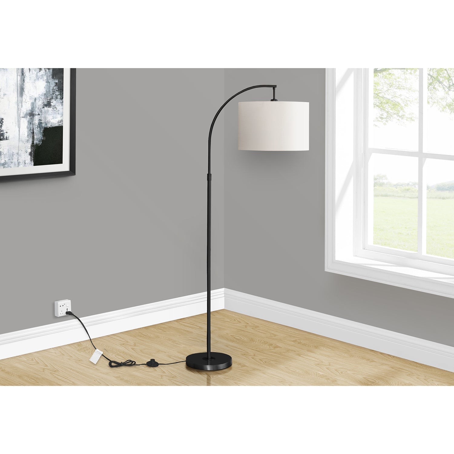 Monarch Specialties I 9749 - Luminaire, 65"H, Lampadaire, Métal Noir, Abat-jour Ivoire / Crème, Contemporain - Simple Boutique