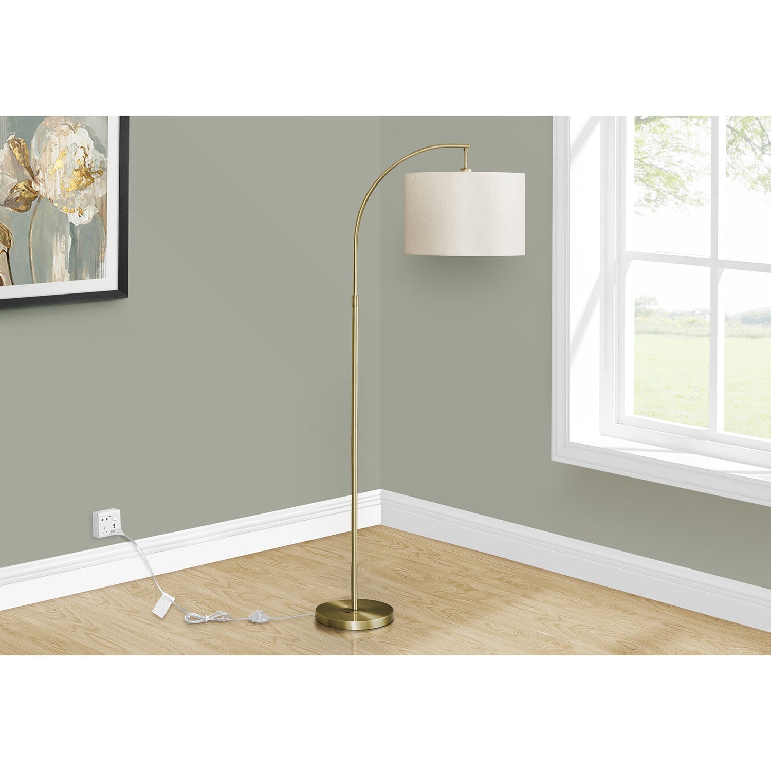 Monarch Specialties I 9750 - Luminaire, 65"H, Lampadaire, Métal En Laiton, Abat-jour Ivoire / Crème, Contemporain - Simple Boutique