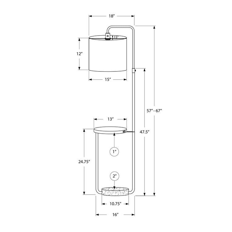 Monarch Specialties I 9753 - Luminaire, 67"H, Lampadaire, Port Usb Inclus, Métal Noir, Abat-jour Ivoire / Crème, Contemporain - Simple Boutique