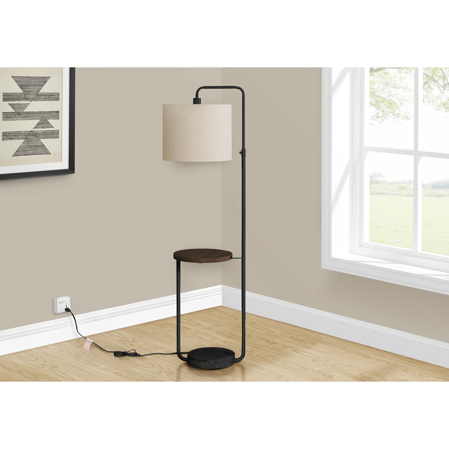 Monarch Specialties I 9753 - Luminaire, 67"H, Lampadaire, Port Usb Inclus, Métal Noir, Abat-jour Ivoire / Crème, Contemporain - Simple Boutique