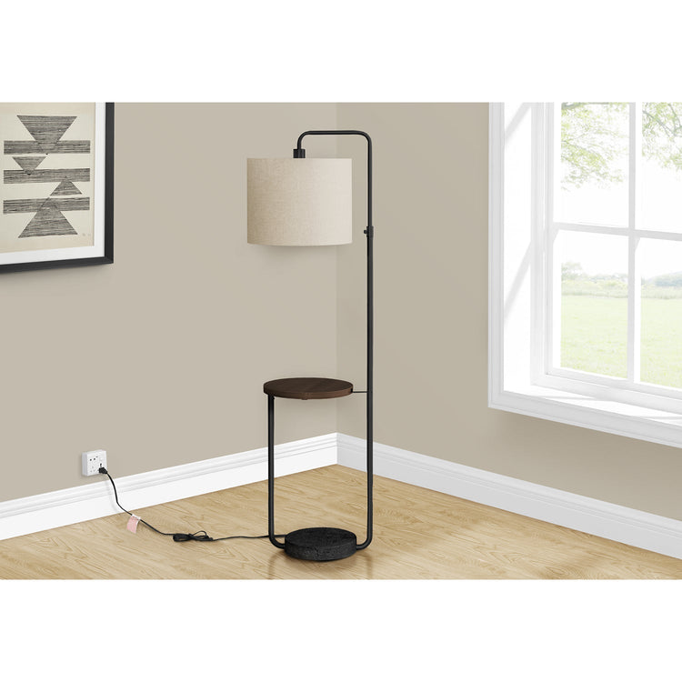 Monarch Specialties I 9753 - Luminaire, 67"H, Lampadaire, Port Usb Inclus, Métal Noir, Abat-jour Ivoire / Crème, Contemporain - Simple Boutique