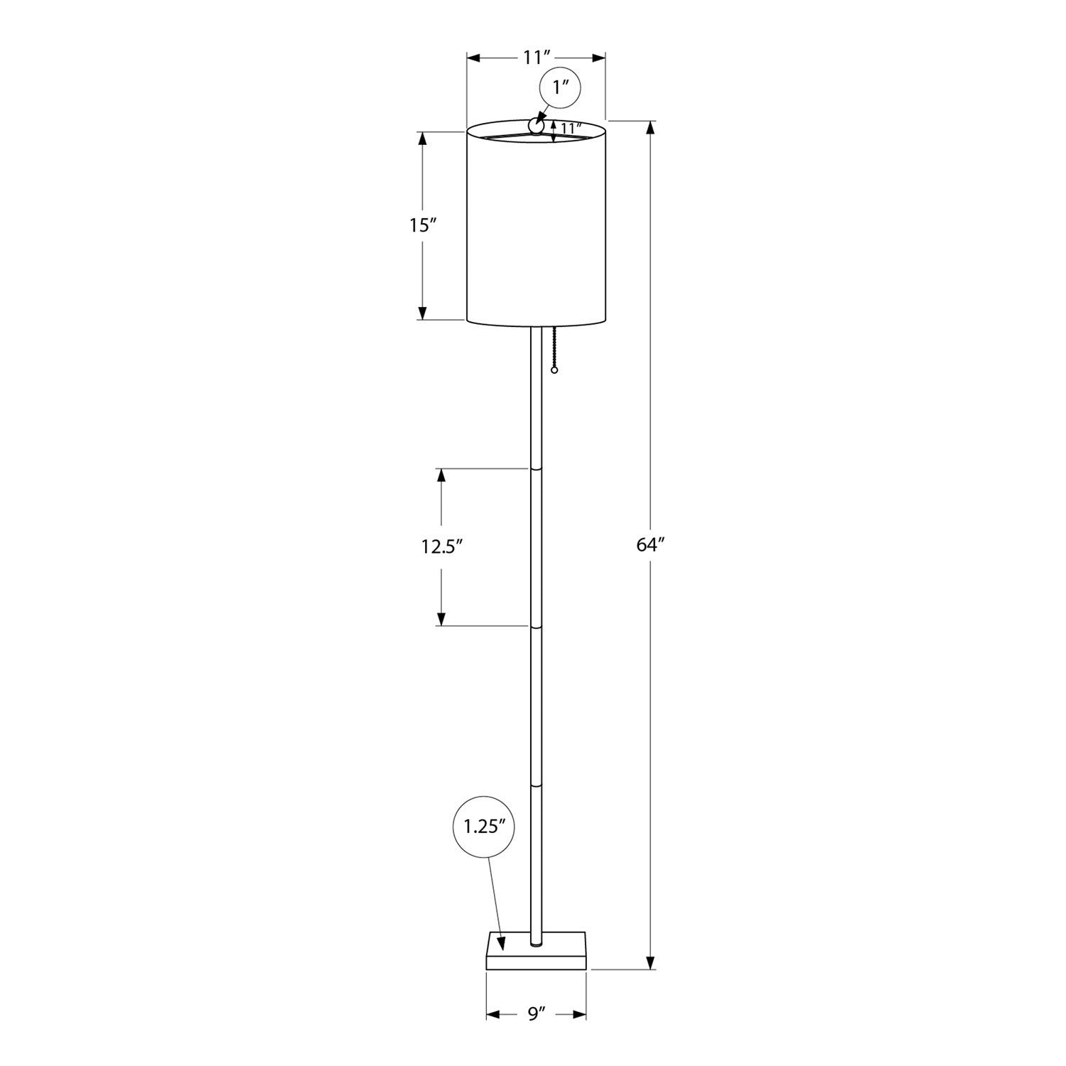 Monarch Specialties I 9758 - Luminaire, 62"H, Métal Noir, Abat-jour Ivoire / Crème, Contemporain - Simple Boutique