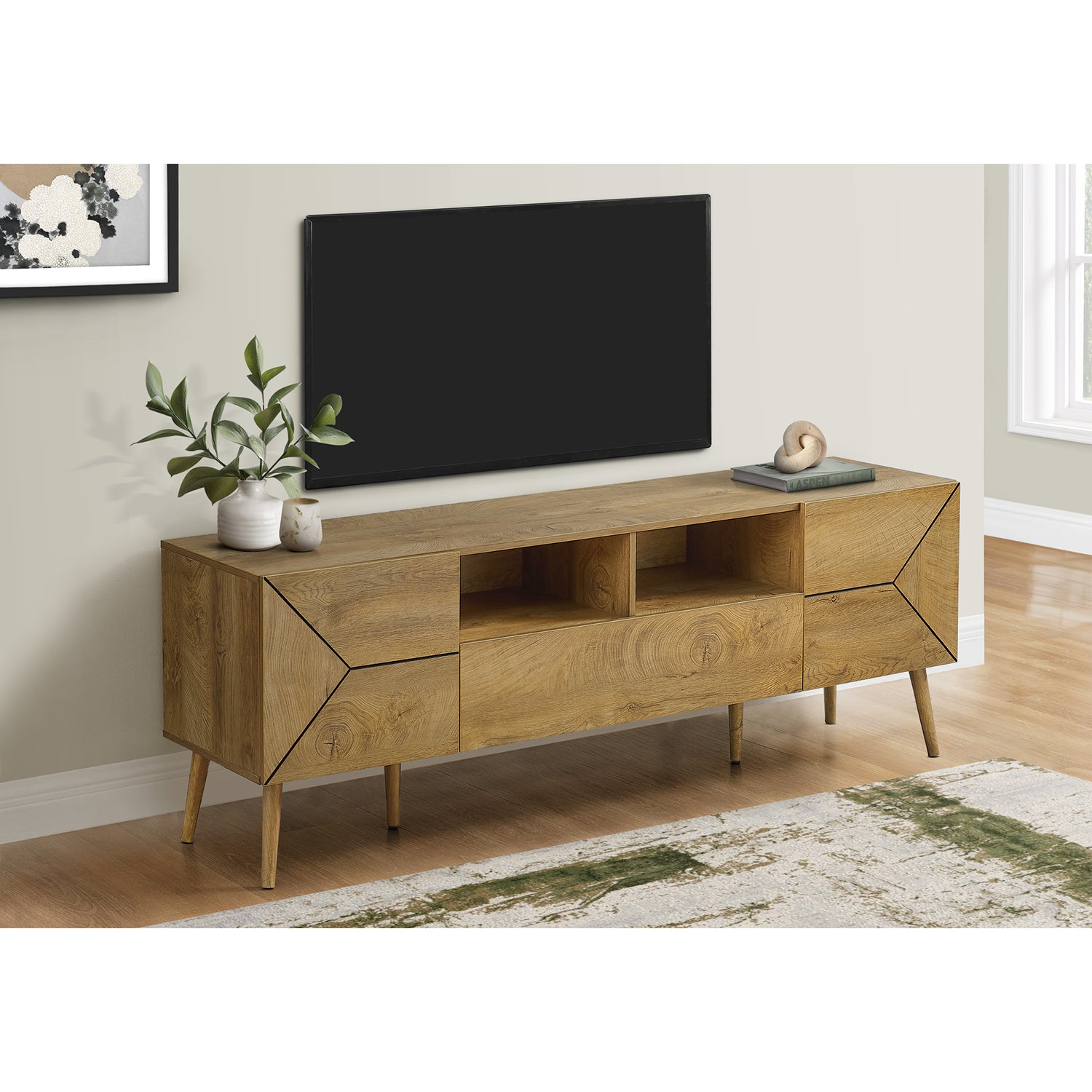 Monarch Speicalties I 2753 - Meuble Tv, 72 Pouces, Console, Centre De Divertissement Média, Tiroir De Rangement, Stratifié Noyer, Mid Century, Moderne - Simple Boutique