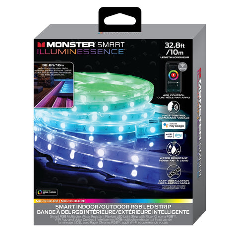Monster - Bande LED Intérieur/Extérieur, Longeur de 10 Mètres, Controle Wi-Fi, Clips de Montage Standard