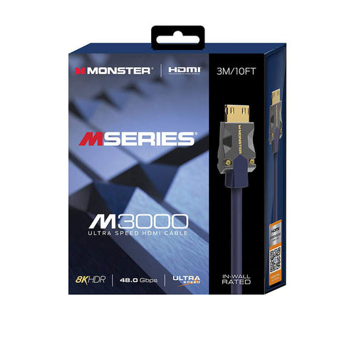 Monster - Câble HDMI Haute Vitesse M Series M 3000, 48GBPS, Longueur de 10 Pieds, Bleu