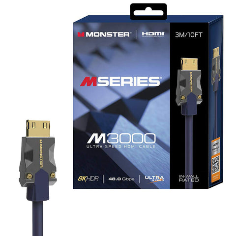 Monster - Câble HDMI Haute Vitesse M Series M 3000, 48GBPS, Longueur de 10 Pieds, Bleu
