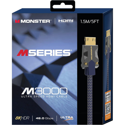Monster - Câble HDMI Haute Vitesse M Series M 3000, 48GBPS, Longueur de 5 Pieds, Bleu