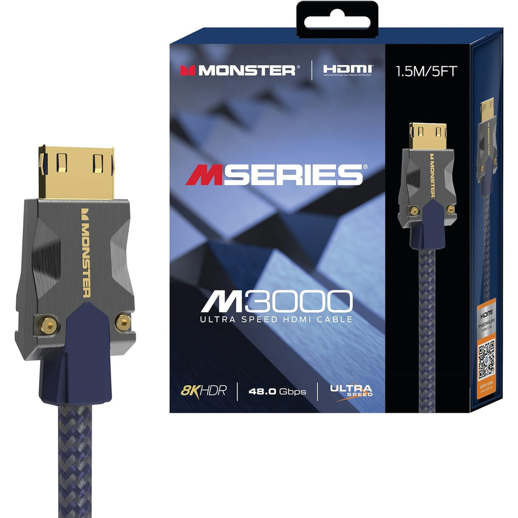 Monster - Câble HDMI Haute Vitesse M Series M 3000, 48GBPS, Longueur de 5 Pieds, Bleu