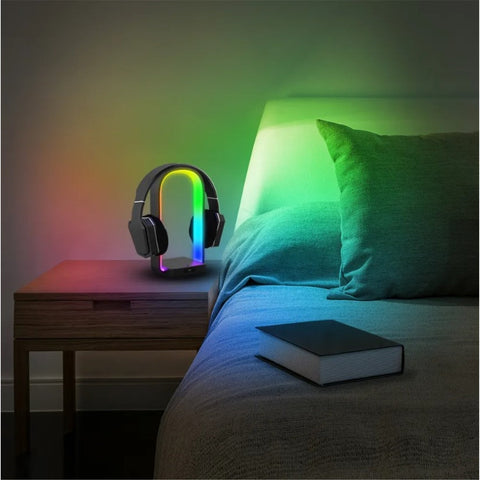 Monster - Lampe LED Réactive au Son avec Support pour Écouteurs et Chargeur Sans Fil Intégré, Noir