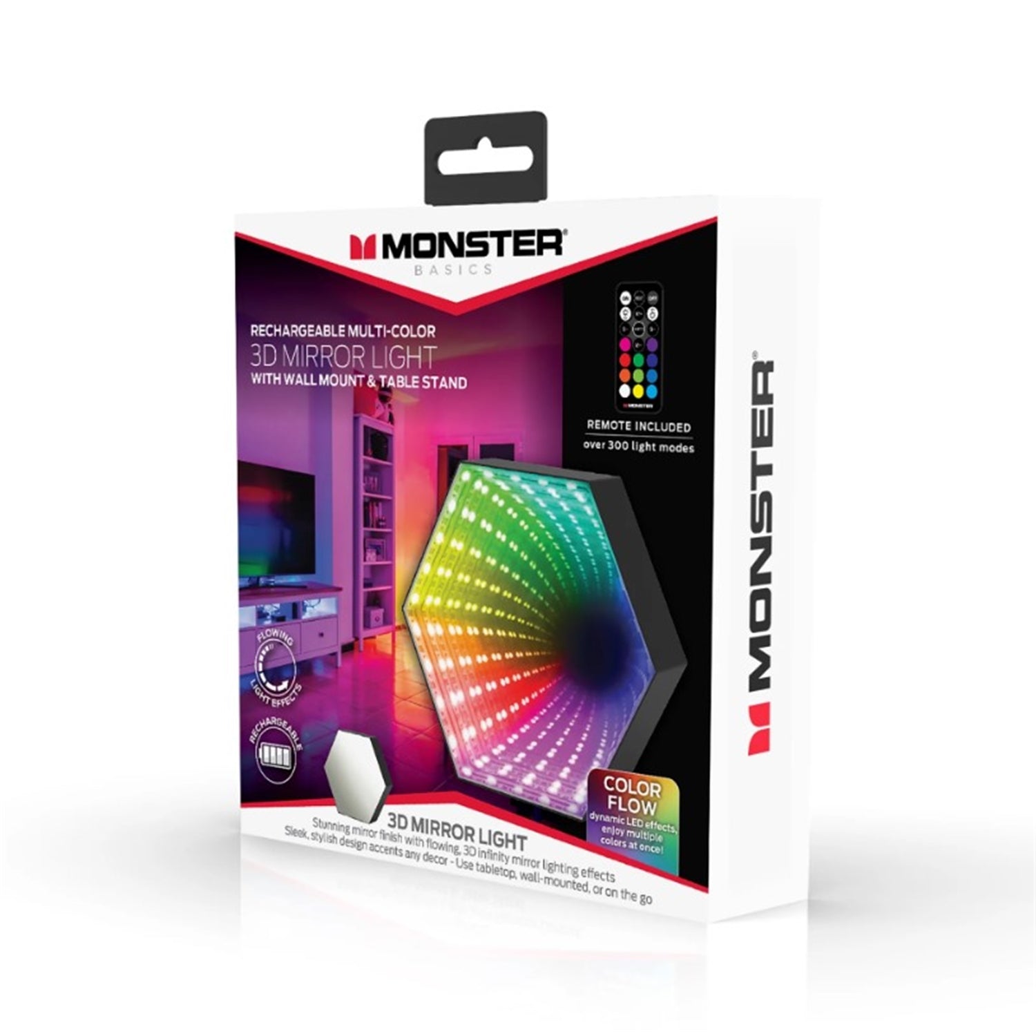 Monster - Lampe Miroir 3D Multicolore Rechargeable, 300 Options d'éclairage, Télécommande Incluse - Simple Boutique