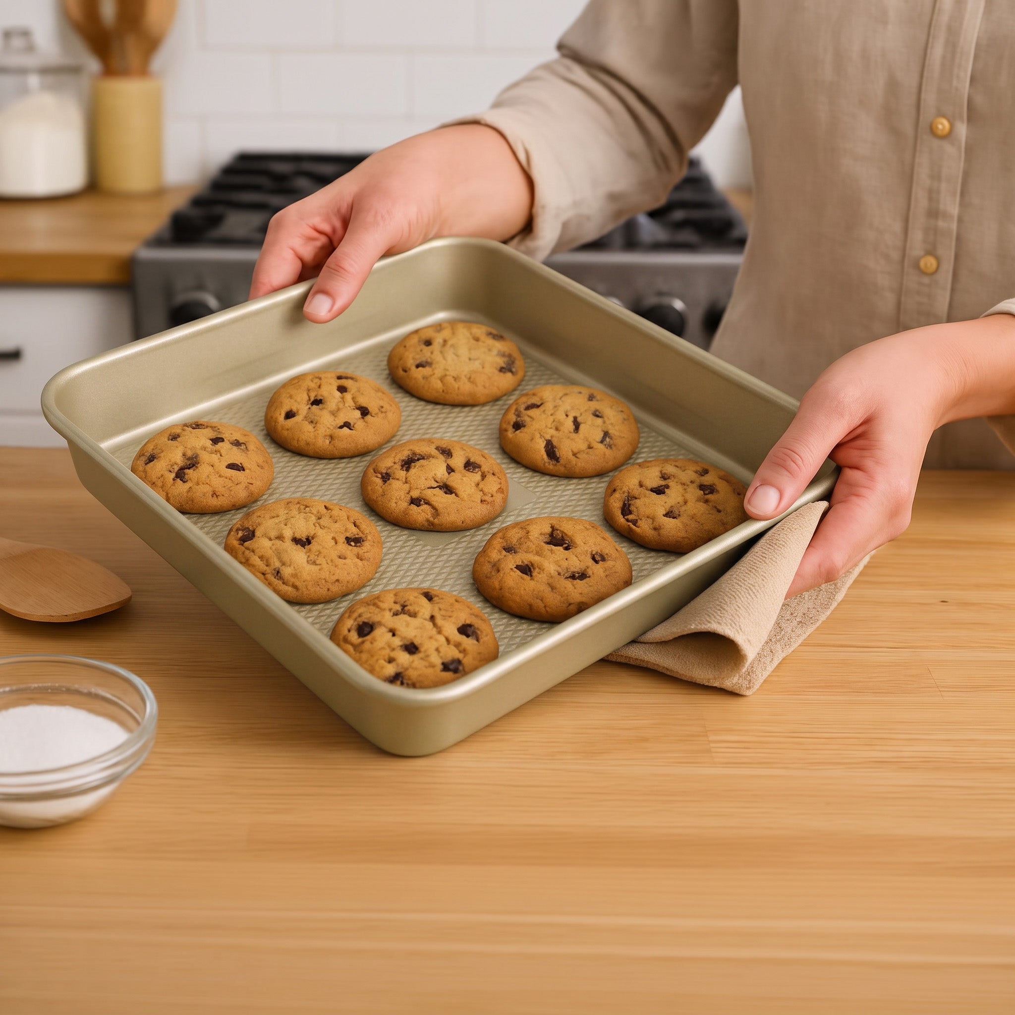 iBake Moule à gâteau carré antiadhésif Diamond - Champagne Doré - Lot de 2 - Simple Boutique