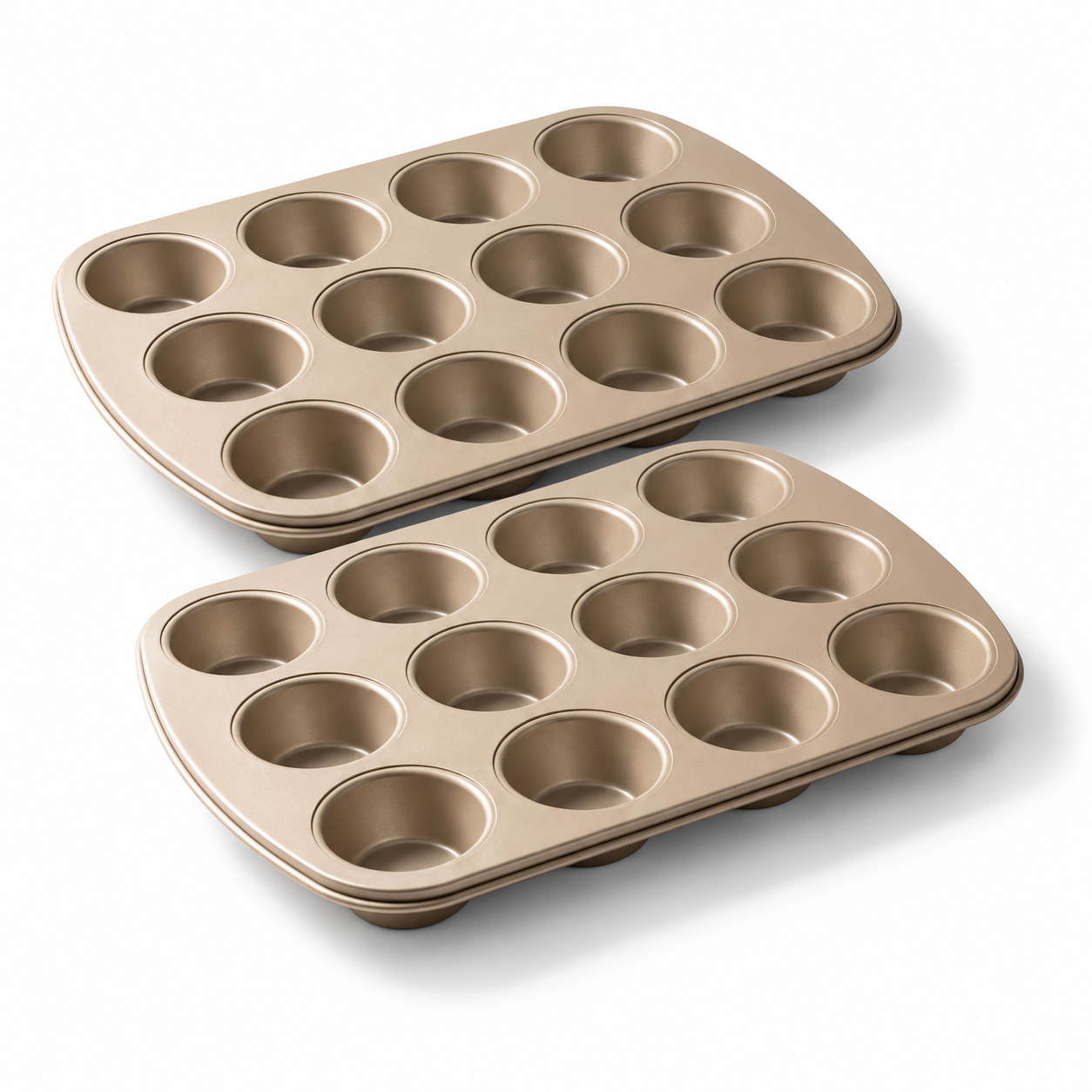 iBake Moule à muffins 12 cavités antiadhésif Diamond - Champagne Doré - Lot de 2 - Simple Boutique