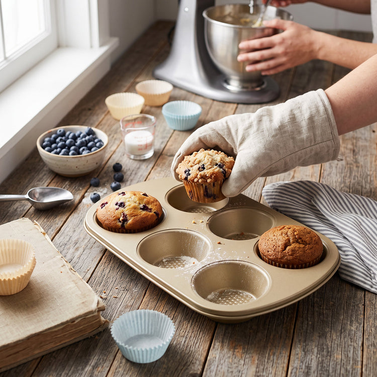 iBake Moule à muffins 6 cavités antiadhésif Diamond - Champagne Doré - Lot de 2 - Simple Boutique