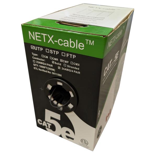 NETX Câble Réseau Cat5e UTP Solide 350 MHz, FT6/CMP Plenum, Noir, Bobine de 1000 pieds - Simple Boutique