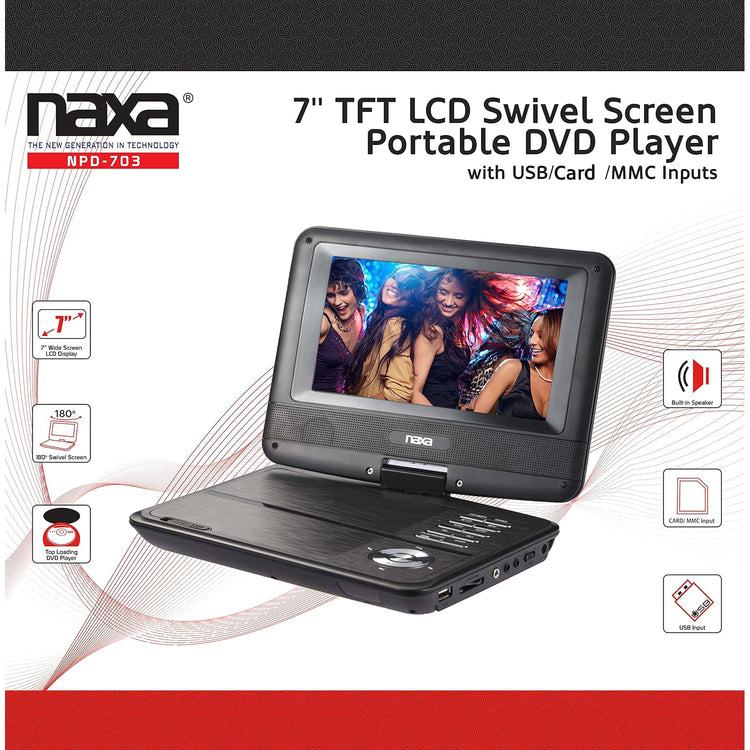 Naxa - Lecteur DVD Portable Avec Écran LCD Rotatif de 7", Noir - Simple Boutique