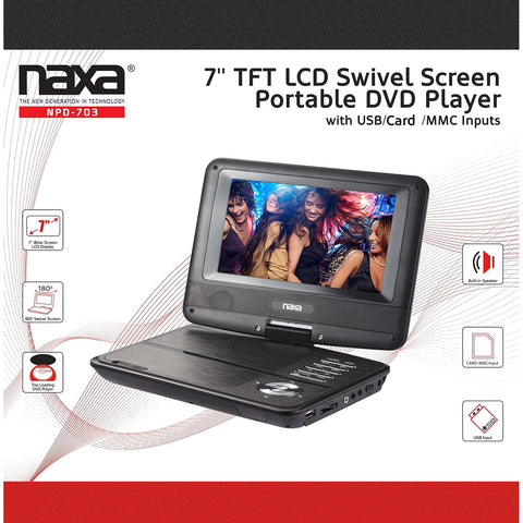 Naxa - Lecteur DVD Portable Avec Écran LCD Rotatif de 7