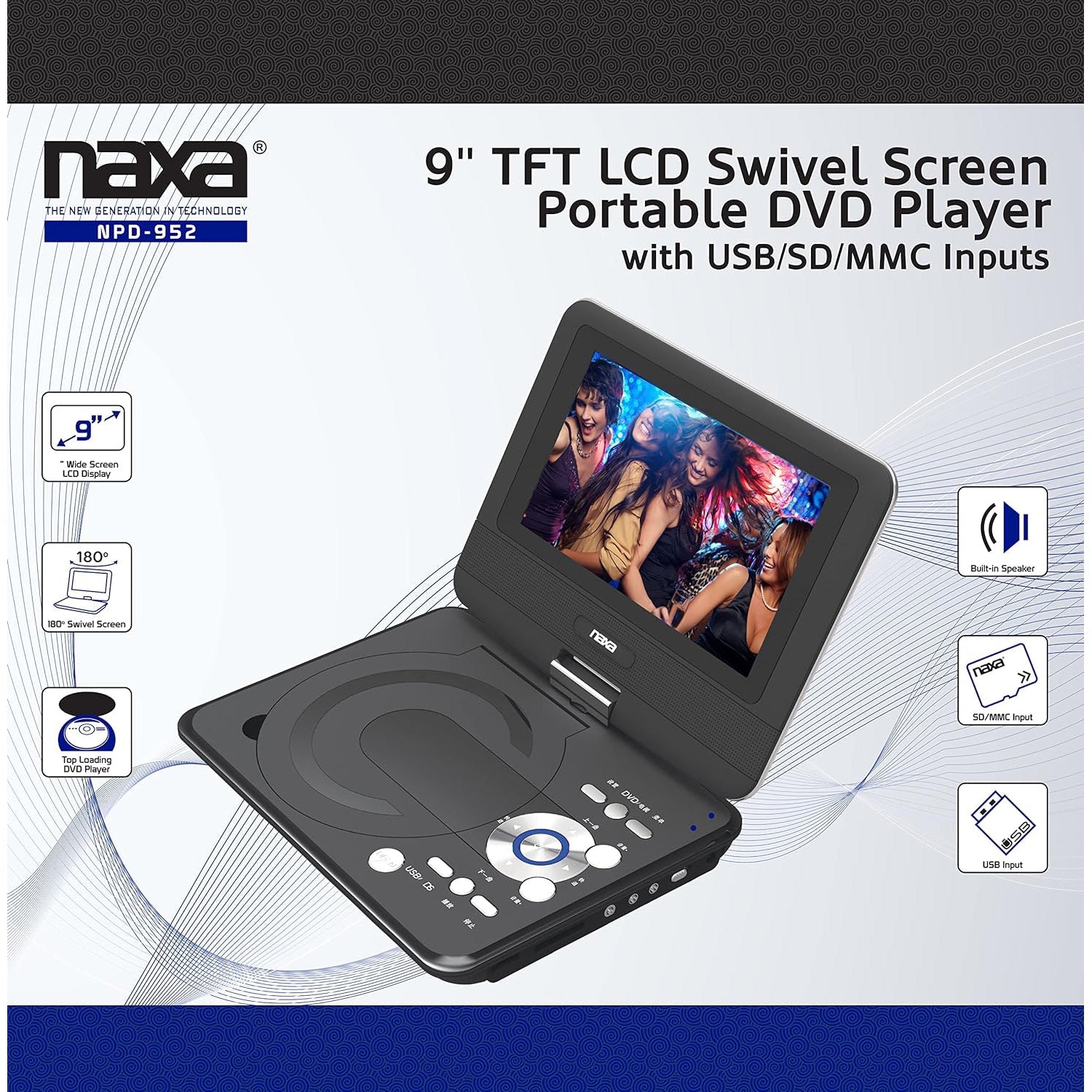 Naxa - Lecteur DVD Portable Avec Écran LCD Rotatif de 9", Noir - Simple Boutique