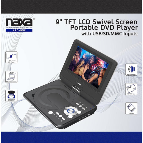 Naxa - Lecteur DVD Portable Avec Écran LCD Rotatif de 9