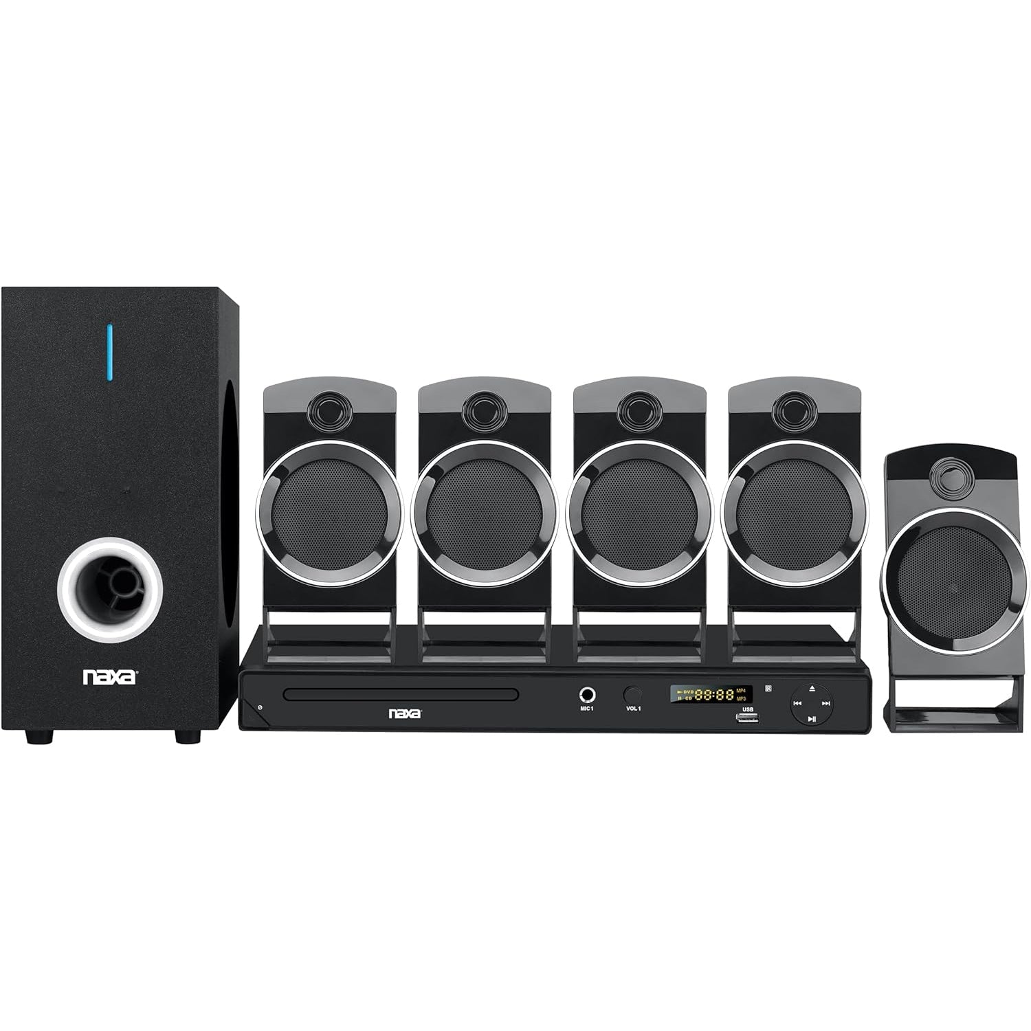 Naxa - Système DVD et Karaoké pour Cinéma Maison, 5.1 Canaux, Noir - Simple Boutique
