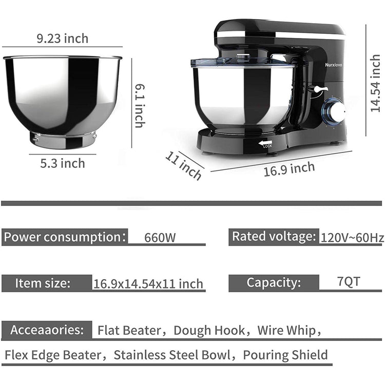 Nurxiovo - Mélangeur sur Pied 6.5QT à 6 Vitesses, 660 Watts, Noir - Simple Boutique