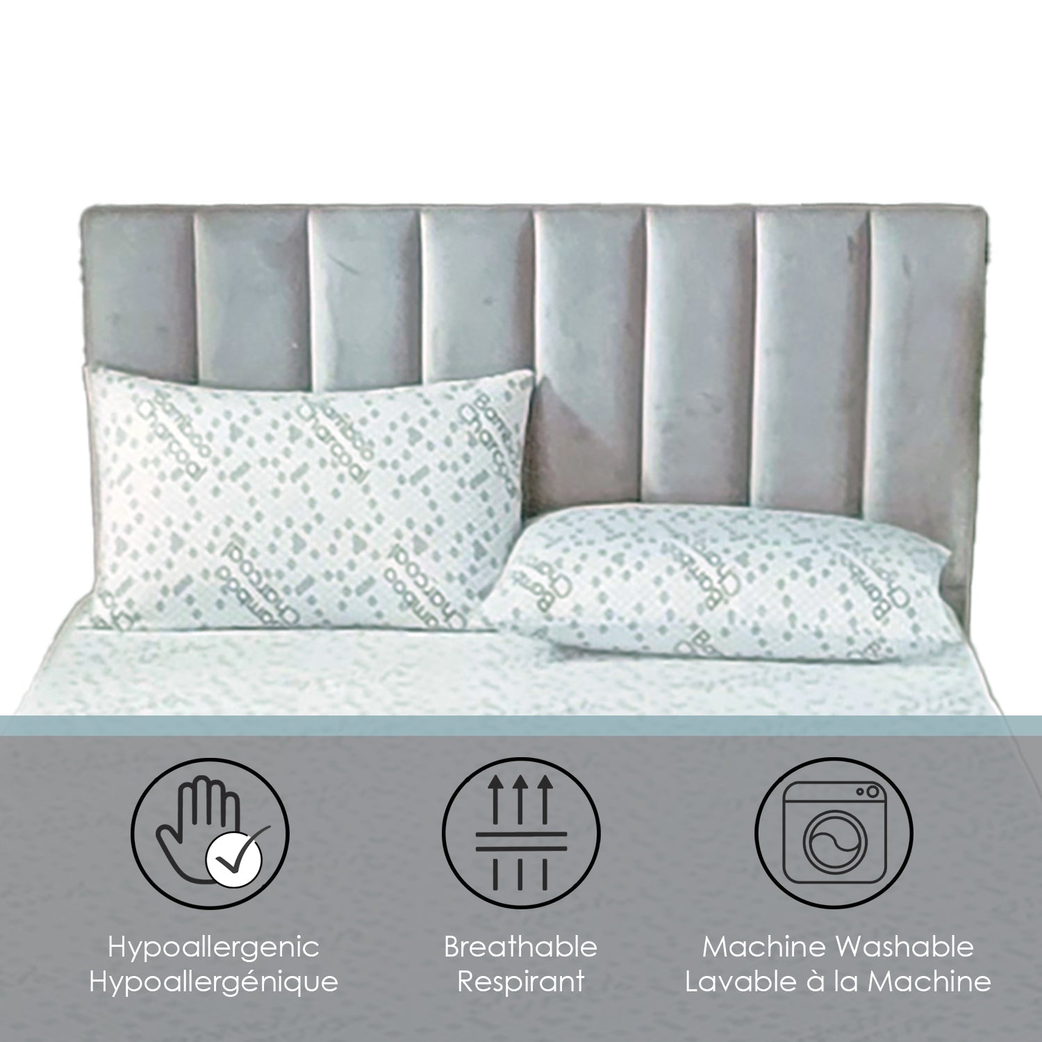 Oreiller Infusé de Charbon, Hypoallergénique, Grandeur Standard, Fabriqué au Canada - Simple Boutique