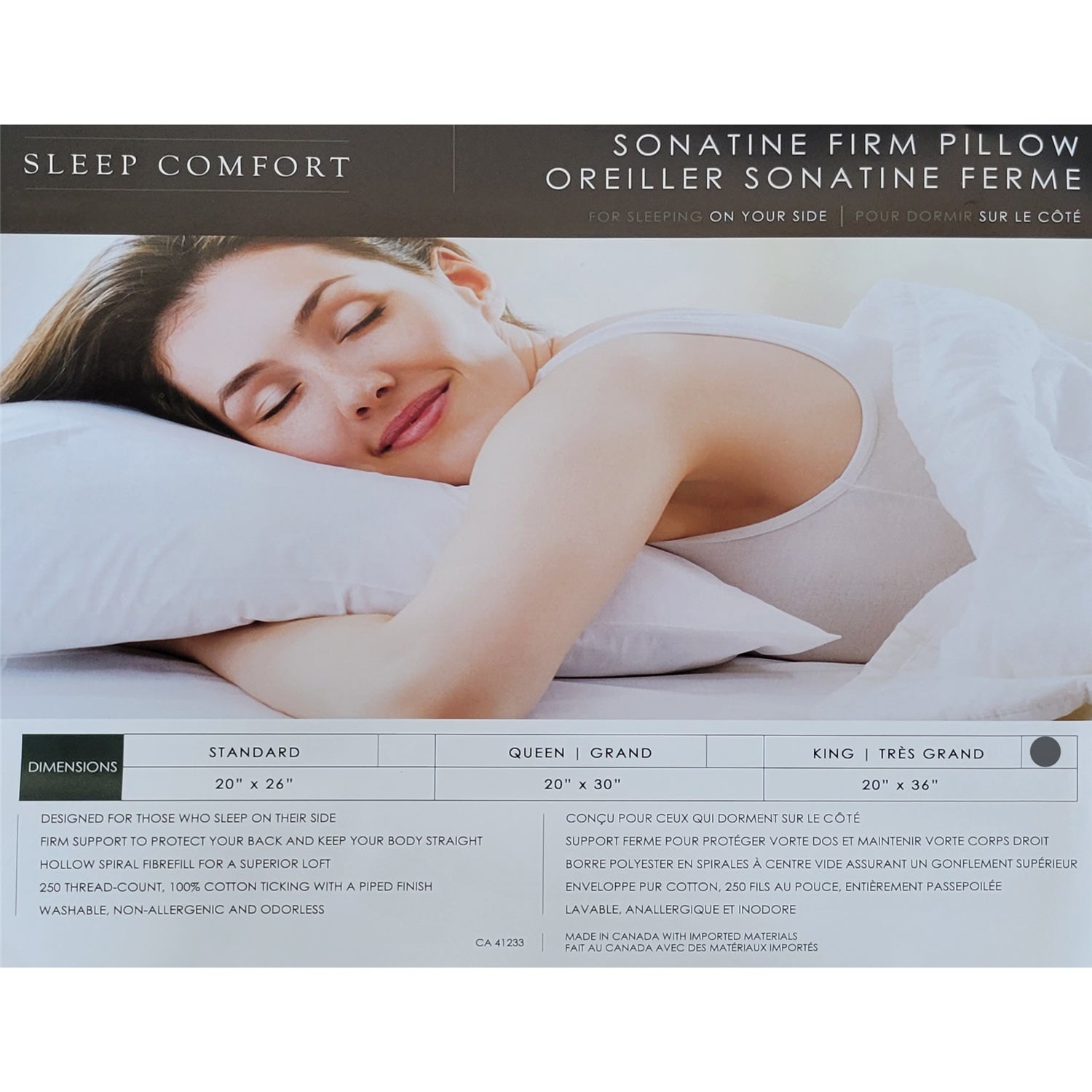 Oreiller Sonatine, Support Ferme, Pour Dormir sur le Coté, Grandeur King, Fait au Canada - Simple Boutique