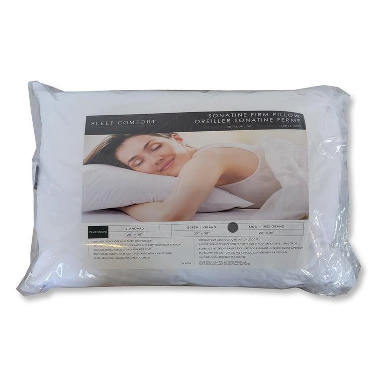 Oreiller Sonatine, Support Ferme, Pour Dormir sur le Coté, Grandeur Queen, Fait au Canada - Simple Boutique