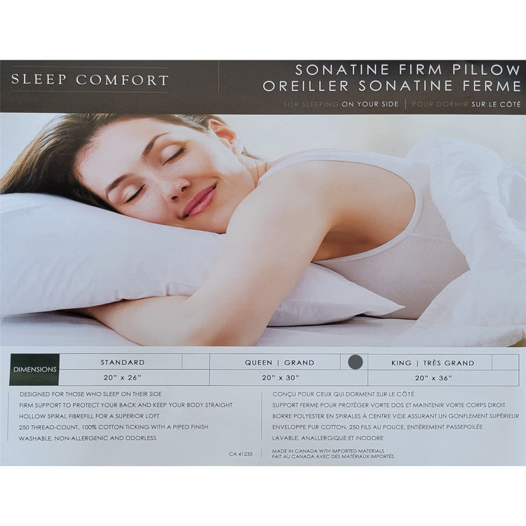 Oreiller Sonatine, Support Ferme, Pour Dormir sur le Coté, Grandeur Queen, Fait au Canada - Simple Boutique