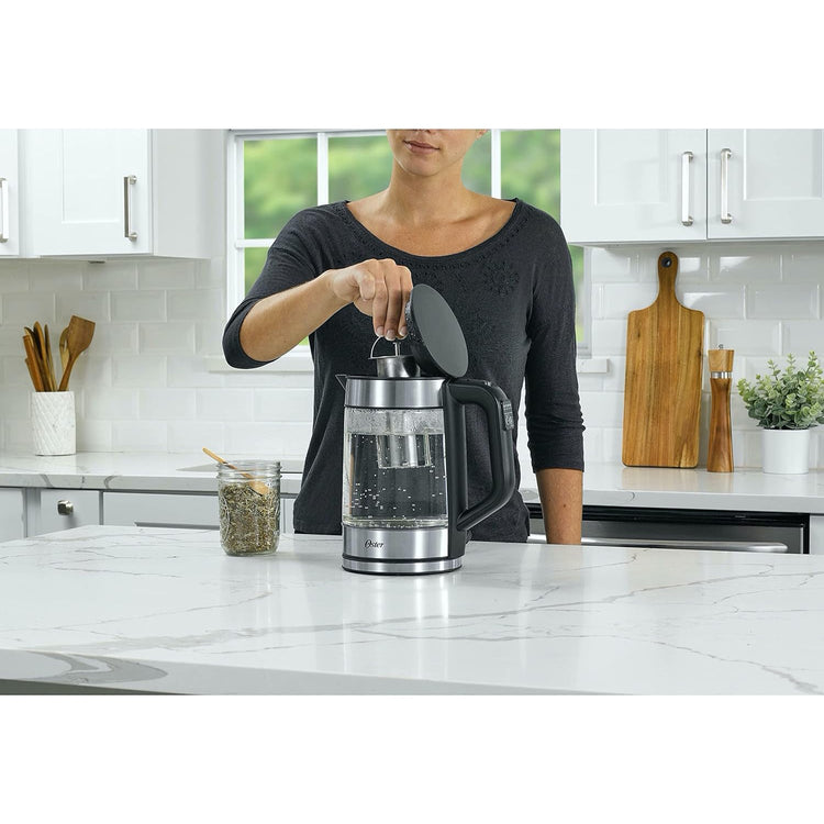 Oster - Bouilloire en Verre avec Infuseur à Thé, Capacité de 1.7 Litre, 5 Réglages de Température, Acier Inoxydable - Simple Boutique