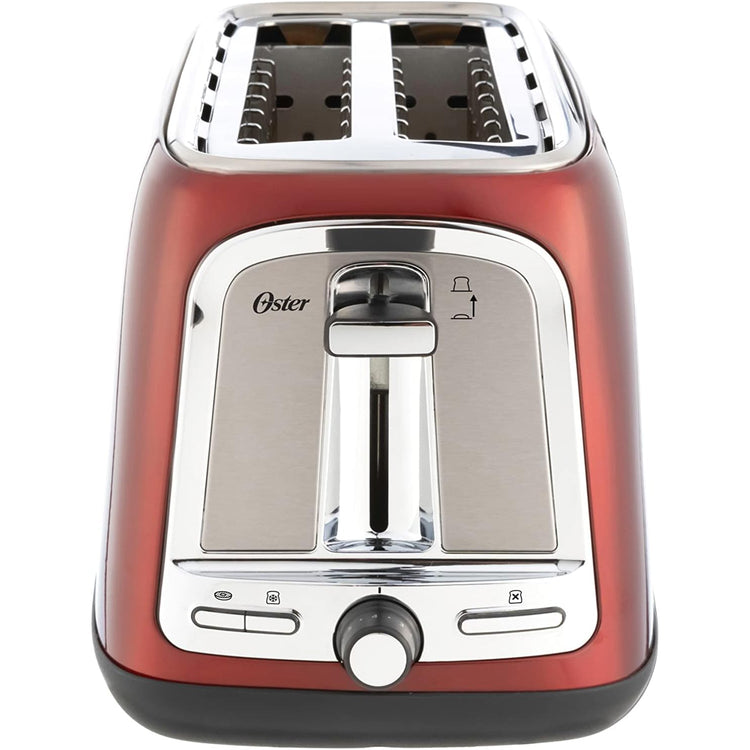 Oster - Grille-Pain à Quatre Tranches à Fentes Longues, 1500W, Rouge - Simple Boutique