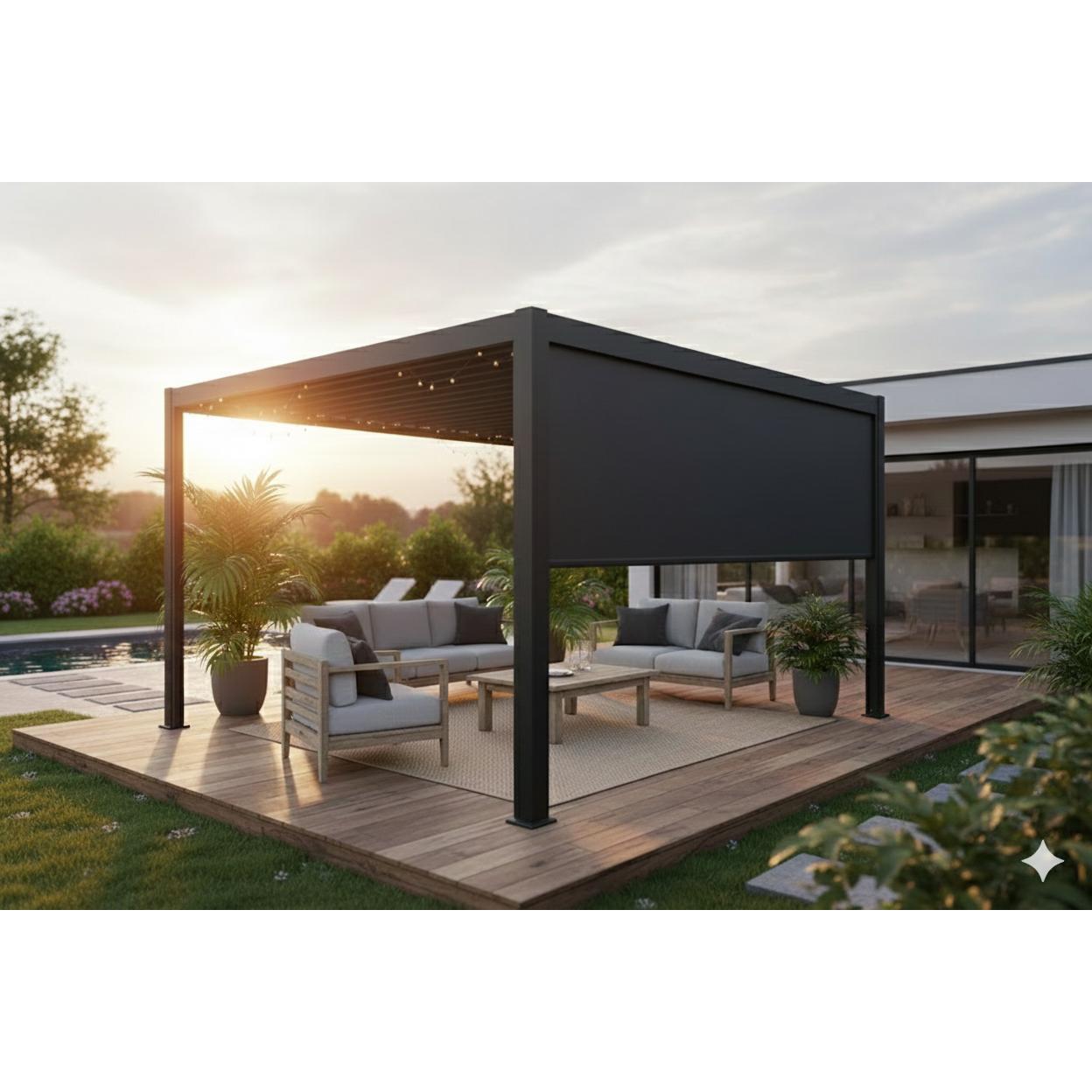 Panneau Rétractable pour Pergola Luméa ou Mélia, Côté 13', Noir - Simple Boutique