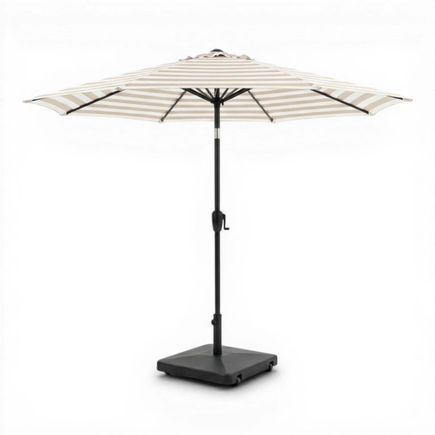 Parasol extérieur 8' Sunset, inclinable avec manivelle, beige rayé - Simple Boutique