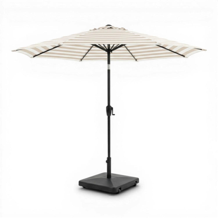 Parasol extérieur 8' Sunset, inclinable avec manivelle, beige rayé - Simple Boutique