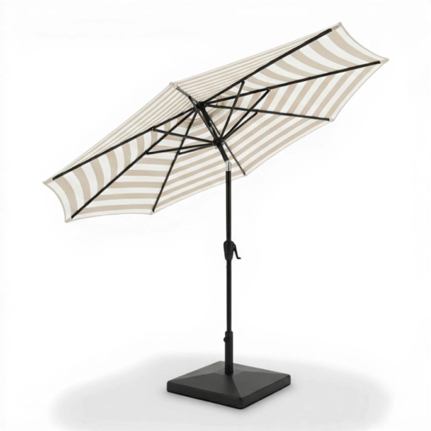 Parasol extérieur 8' Sunset, inclinable avec manivelle, beige rayé - Simple Boutique