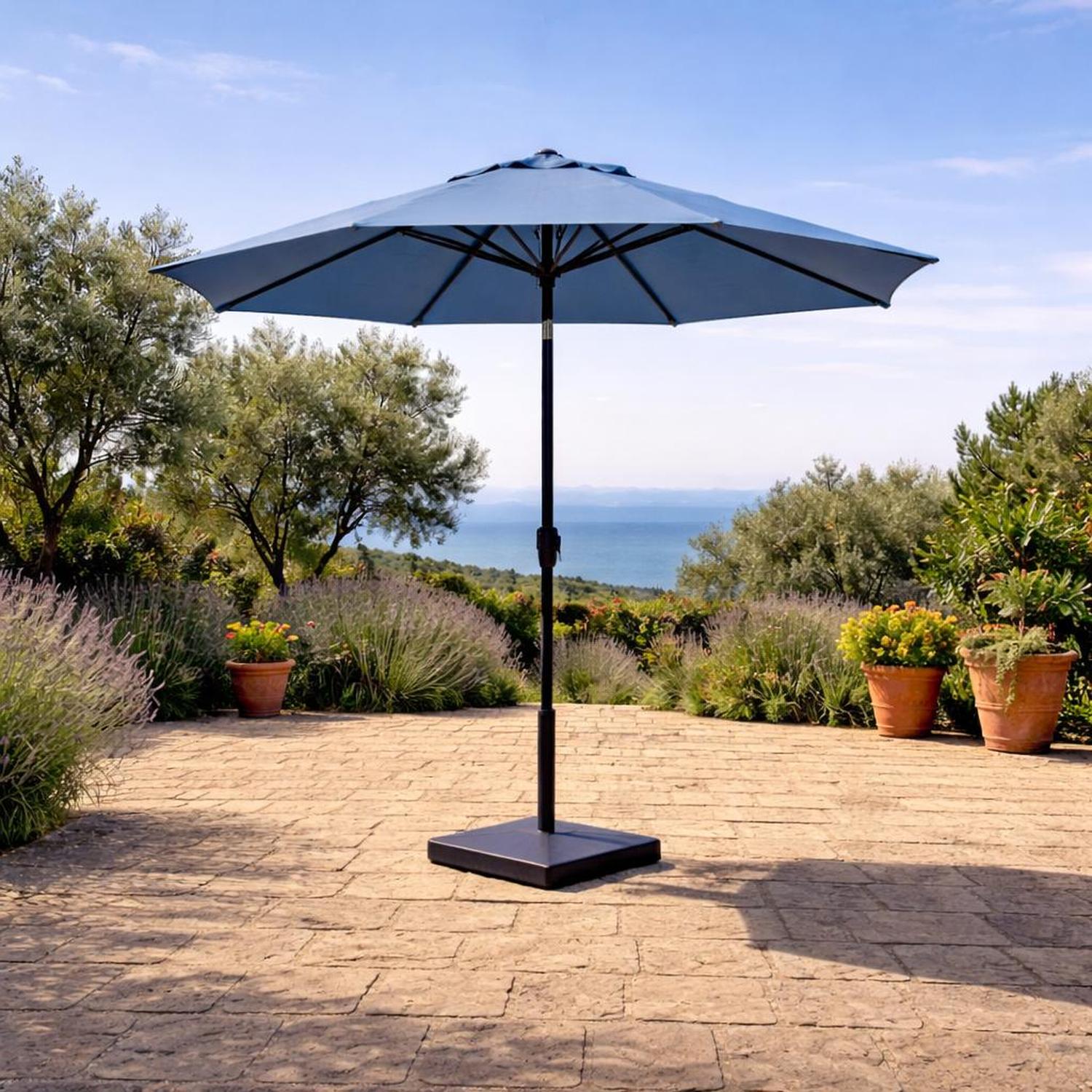 Parasol extérieur 8' Sunset, inclinable avec manivelle, bleu azur - Simple Boutique