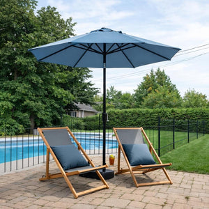 Parasol extérieur 8' Sunset, inclinable avec manivelle, bleu azur - Simple Boutique