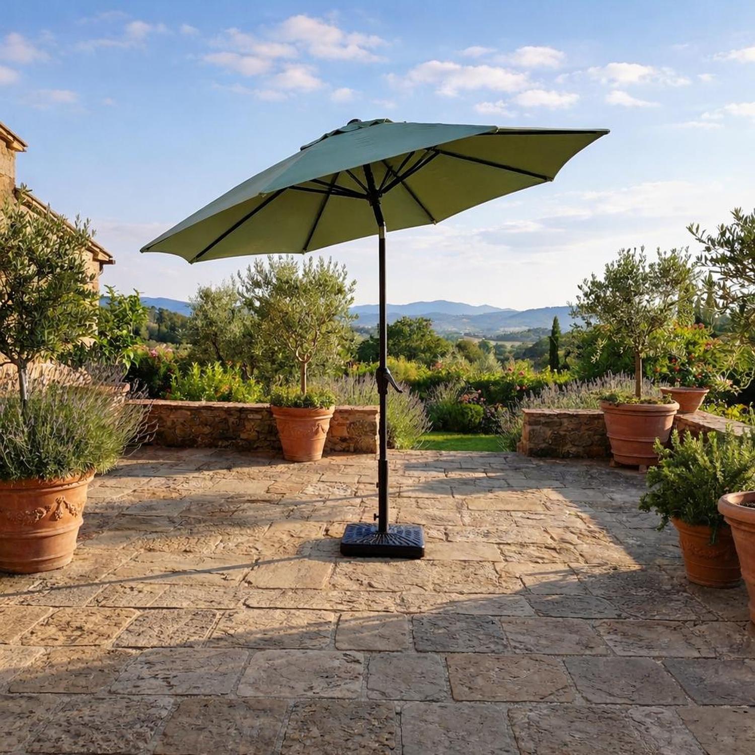 Parasol extérieur 8' Sunset, inclinable avec manivelle, menthe - Simple Boutique